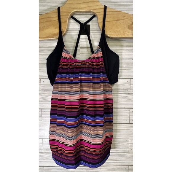 Athleta Built In Bra Tank Top‎ 36D/DD Stripes Adjustable Straps Swimwear Tankini - Picture 1 of 12